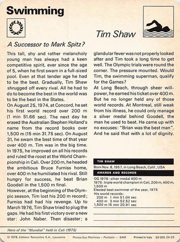 1977-79 Sportscaster Series 24 #24-23 Tim Shaw Back