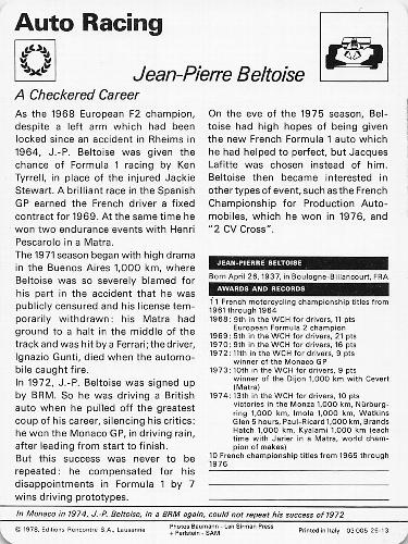 1977-79 Sportscaster Series 26 #26-13 Jean-Pierre Beltoise Back