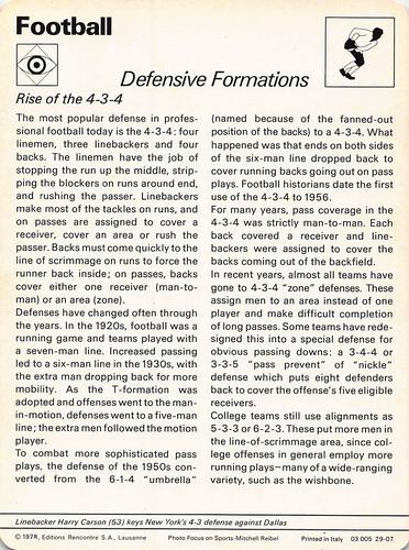 1977-79 Sportscaster Series 29 #29-07 Defensive Formations Back