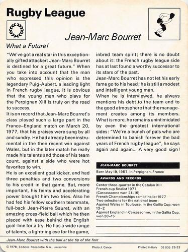 1977-79 Sportscaster Series 29 #29-23 Jean-Marc Bourret Back