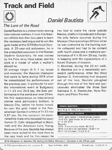 1977-79 Sportscaster Series 32 #32-10 Daniel Bautista Back