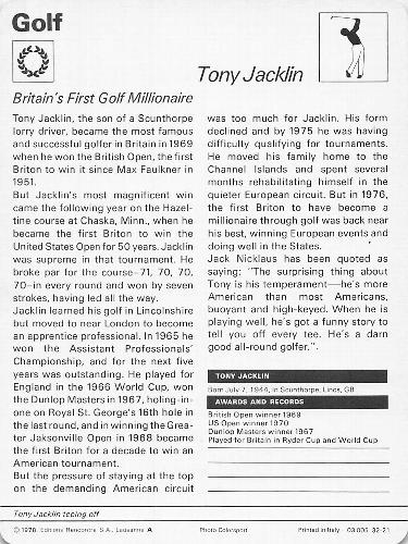 1977-79 Sportscaster Series 32 #32-21 Tony Jacklin Back