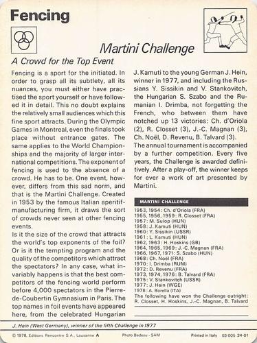 1977-79 Sportscaster Series 34 #34-01 Martini Challenge Back