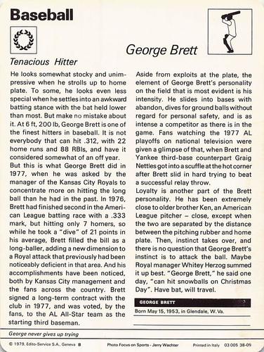 1977-79 Sportscaster Series 38 #38-09 George Brett Back