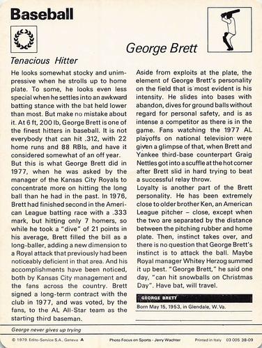 1977-79 Sportscaster Series 38 #38-09 George Brett Back