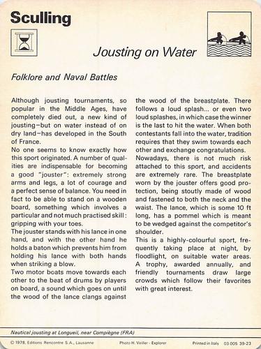 1977-79 Sportscaster Series 39 #39-23 Jousting on Water Back