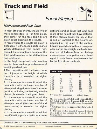 1977-79 Sportscaster Series 40 #40-08 Equal Placing Back