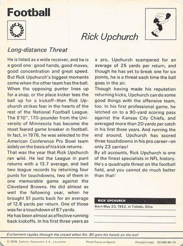 1977-79 Sportscaster Series 40 #40-10 Rick Upchurch Back