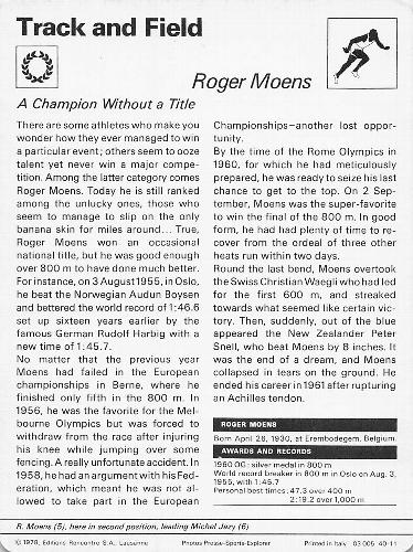 1977-79 Sportscaster Series 40 #40-11 Roger Moens Back