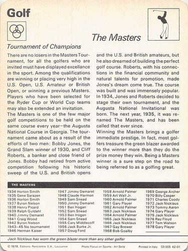 1977-79 Sportscaster Series 42 #42-01 The Masters Back
