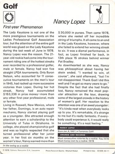 1977-79 Sportscaster Series 43 #43-11 Nancy Lopez Back