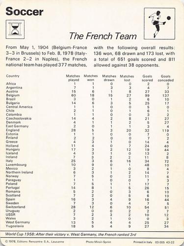 1977-79 Sportscaster Series 43 #43-22 The French Team Back