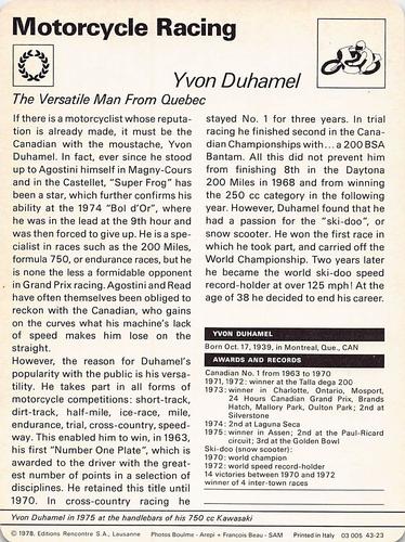 1977-79 Sportscaster Series 43 #43-23 Yvon Duhamel Back