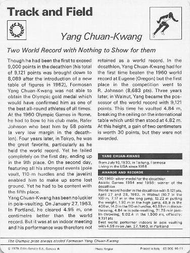 1977-79 Sportscaster Series 46 #46-11 Yang Chuan-Kwang Back