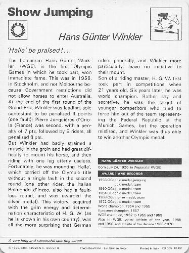 1977-79 Sportscaster Series 48 #48-02 Hans Gunter Winkler Back