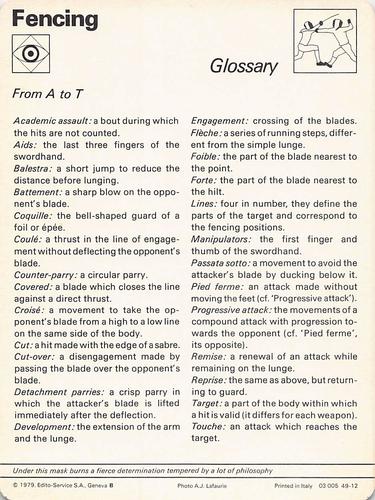 1977-79 Sportscaster Series 49 #49-12 Glossary Back