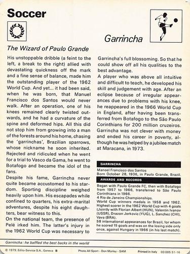 1977-79 Sportscaster Series 51 #51-16 Garrincha Back