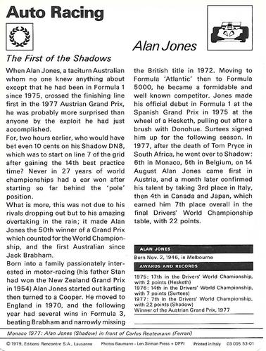 1977-79 Sportscaster Series 53 #53-01 Alan Jones Back