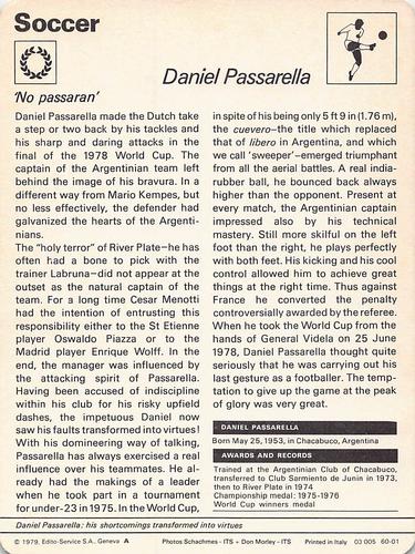 1977-79 Sportscaster Series 60 #60-01 Daniel Passarella Back