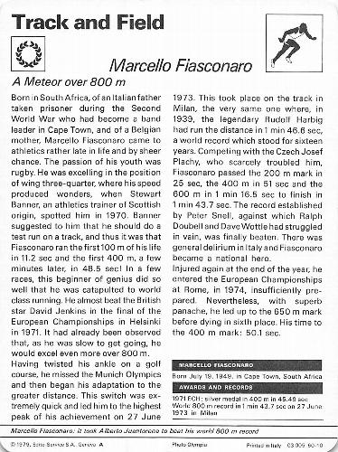 1977-79 Sportscaster Series 60 #60-10 Marcello Fiasconaro Back