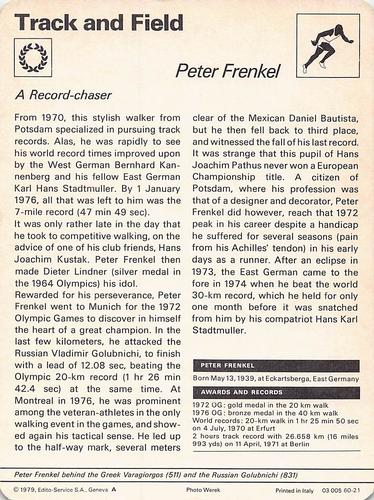1977-79 Sportscaster Series 60 #60-21 Peter Frenkel Back