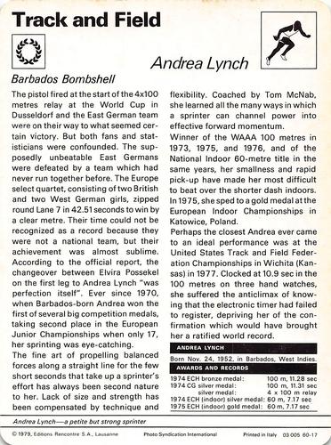 1977-79 Sportscaster Series 60 #60-17 Andrea Lynch Back