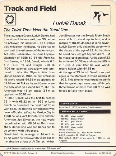 1977-79 Sportscaster Series 62 #62-01 Ludvik Danek Back