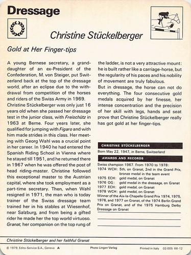 1977-79 Sportscaster Series 66 #66-12 Christine Stuckelberger Back