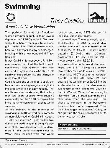 1977-79 Sportscaster Series 66 #66-02 Tracy Caulkins Back