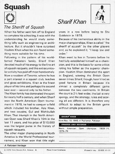 1977-79 Sportscaster Series 68 #68-03 Sharif Khan Back