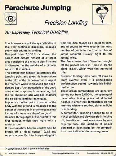 1977-79 Sportscaster Series 68 #68-01 Precision Landing Back