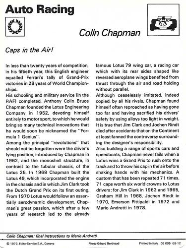 1977-79 Sportscaster Series 68 #68-12 Colin Chapman Back