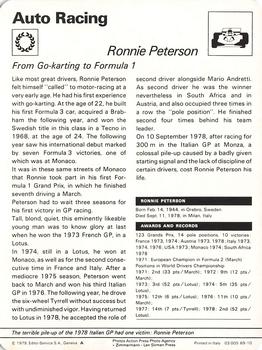 1977-79 Sportscaster Series 69 #69-10 Ronnie Peterson Back
