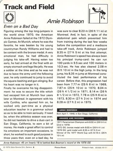 1977-79 Sportscaster Series 69 #69-01 Arnie Robinson Back