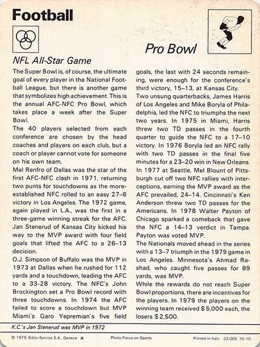 1977-79 Sportscaster Series 70 #70-10 Pro Bowl Back