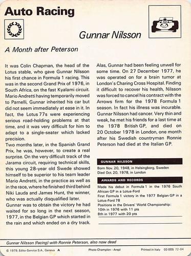 1977-79 Sportscaster Series 72 #72-04 Gunnar Nilsson Back