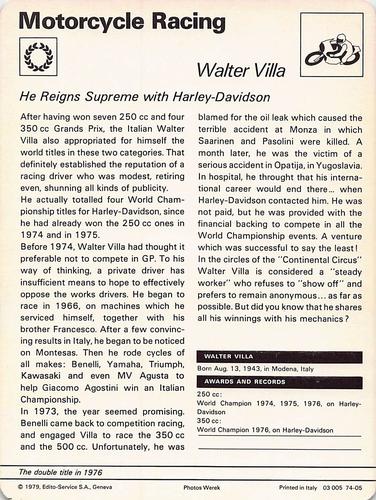 1977-79 Sportscaster Series 74 #74-05 Walter Villa Back