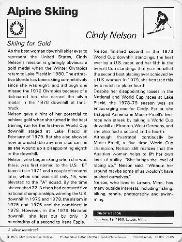 1977-79 Sportscaster Series 75 #75-05 Cindy Nelson Back