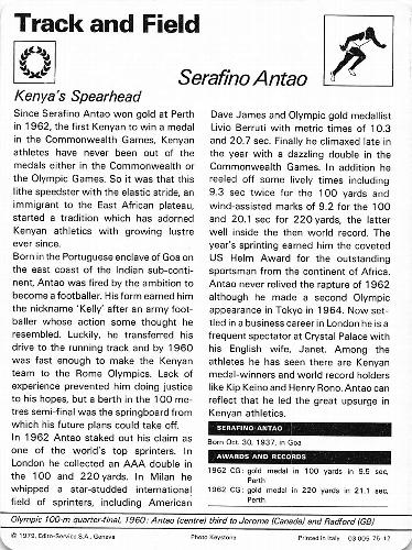1977-79 Sportscaster Series 75 #75-12 Serafino Antao Back