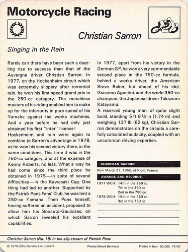1977-79 Sportscaster Series 78 #78-06 Christian Sarron Back