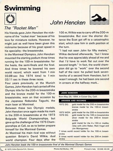 1977-79 Sportscaster Series 83 #83-06 John Hencken Back