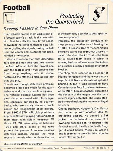 1977-79 Sportscaster Series 85 #85-10 Protecting the Quarterback Back