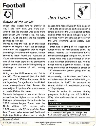 1977-79 Sportscaster Series 103 #103-01 Jim Turner Back