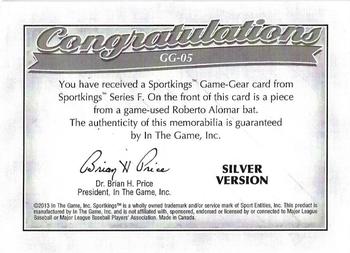 2013 Sportkings Series F - Game-Gear Memorabilia Silver #GG-05 Roberto Alomar Back