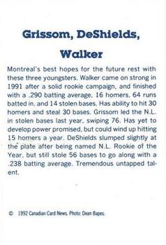 1992-93 Canadian Card News Repli-Cards #5 Larry Walker / Marquis Grissom / Delino DeShields Back