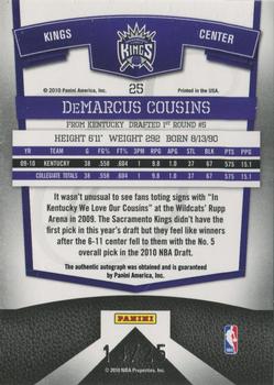 2010 Donruss Elite National Convention - Autographs #25 DeMarcus Cousins Back