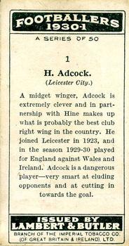 1931 Lambert & Butler Footballers 1930-1 #1 Hugh Adcock Back