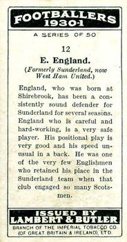 1931 Lambert & Butler Footballers 1930-1 #12 Ernie England Back
