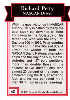 1991 Legends Sports Memorabilia #40 Richard Petty Back