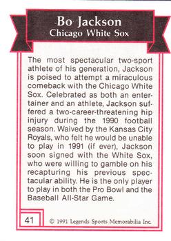 1991 Legends Sports Memorabilia #41 Bo Jackson Back